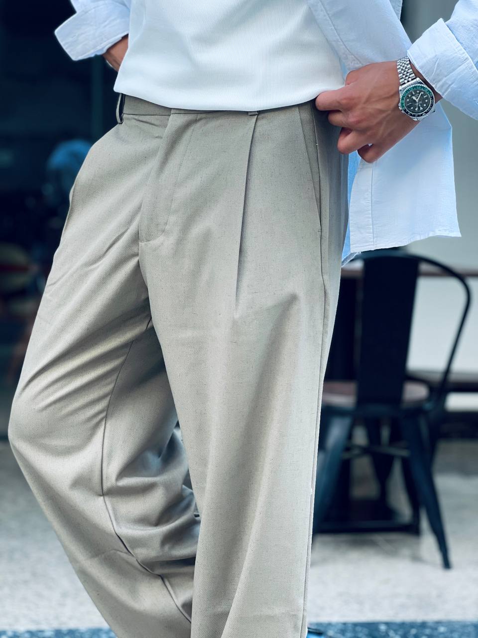 Light Olive Classic Wide-Leg Pants