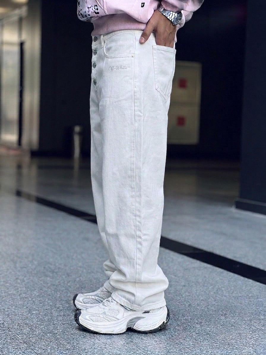 white denim wide leg