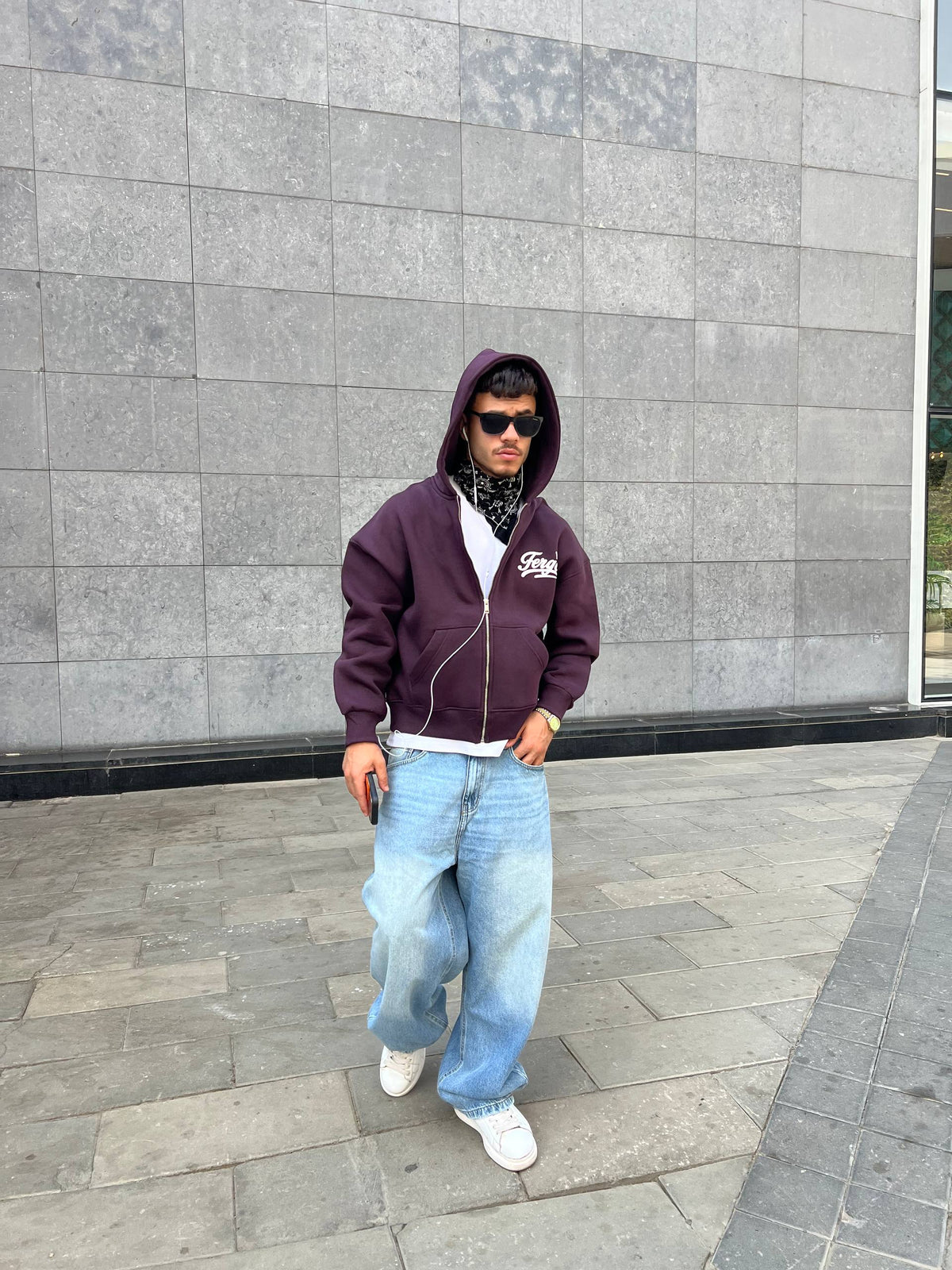 Crown Zipper Hoodie-Burgundy
