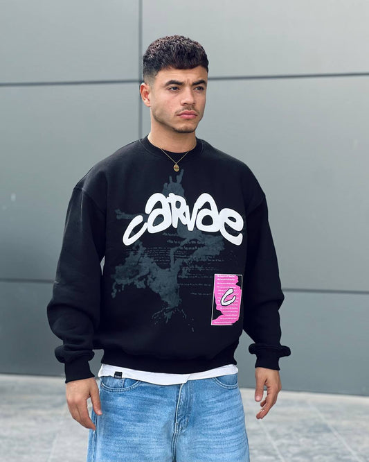 oversized crewnek printed black