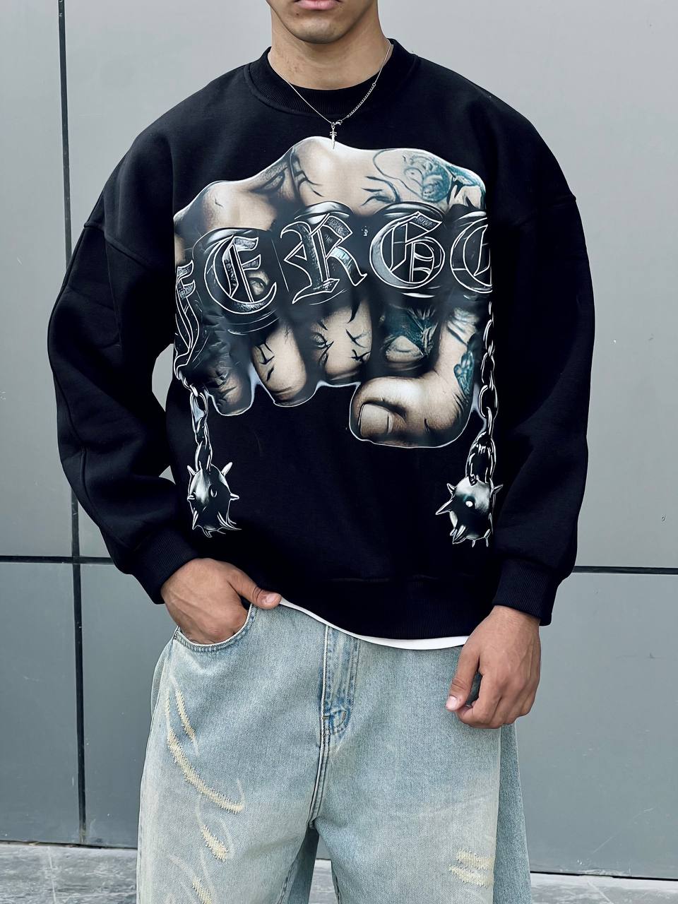 Black Graphic  Crewneck