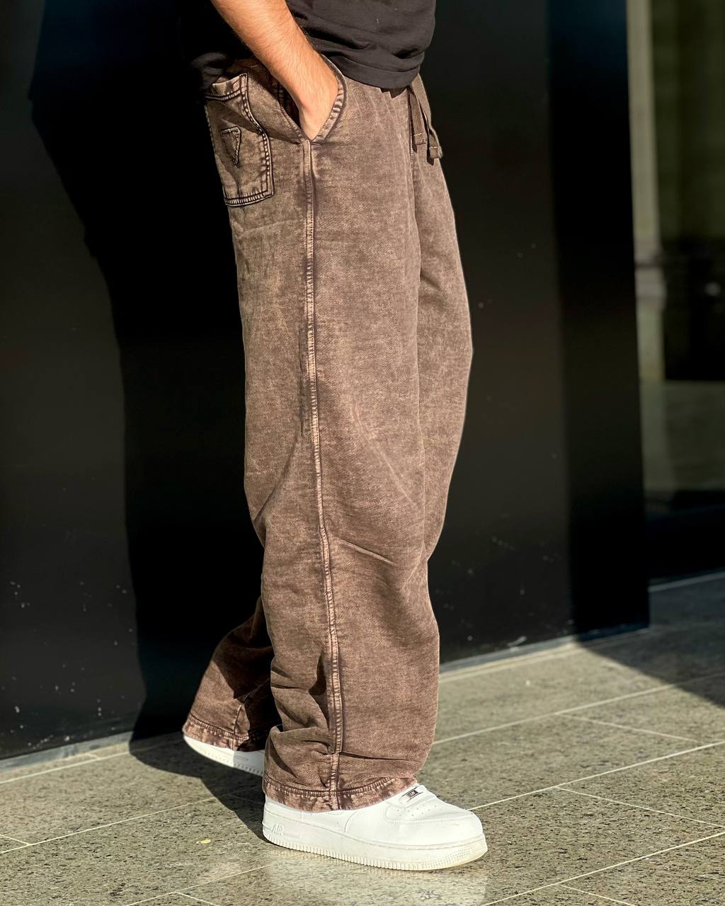washed brown sweatpants