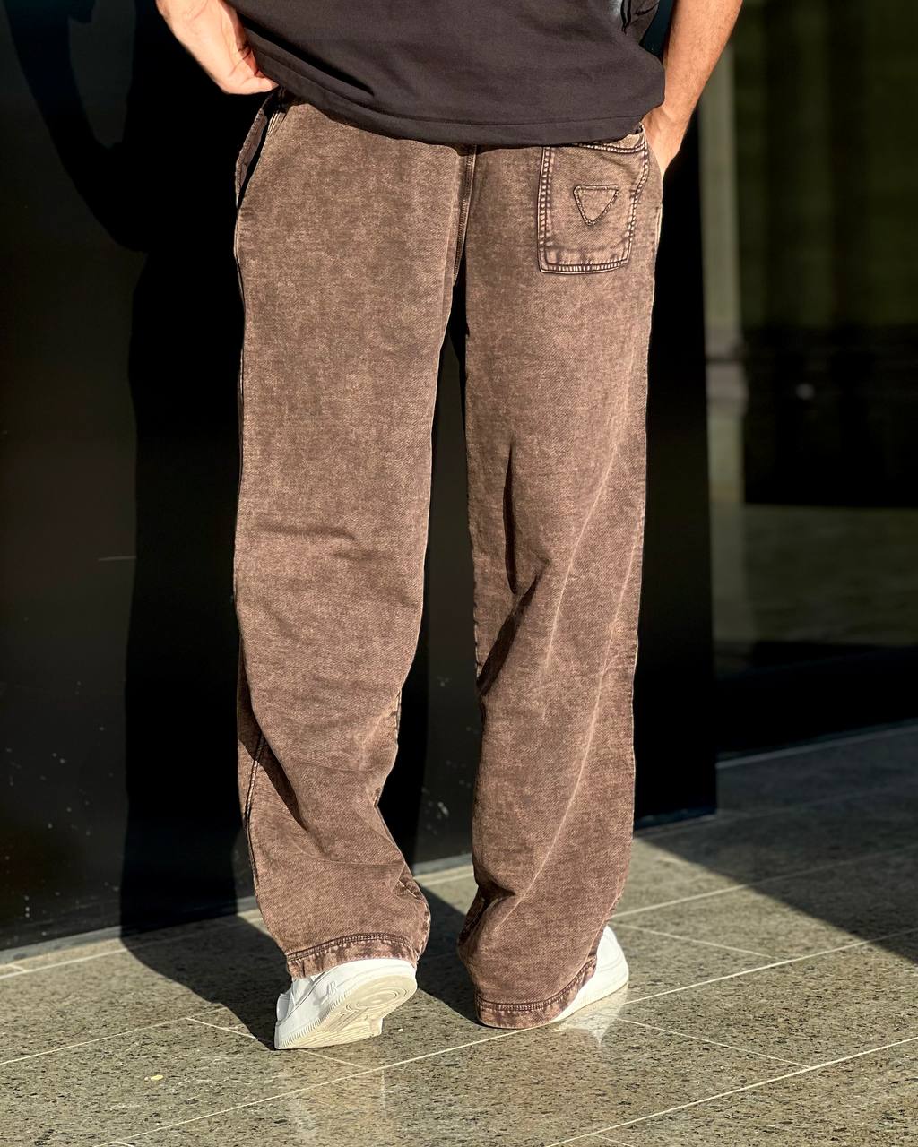 washed brown sweatpants
