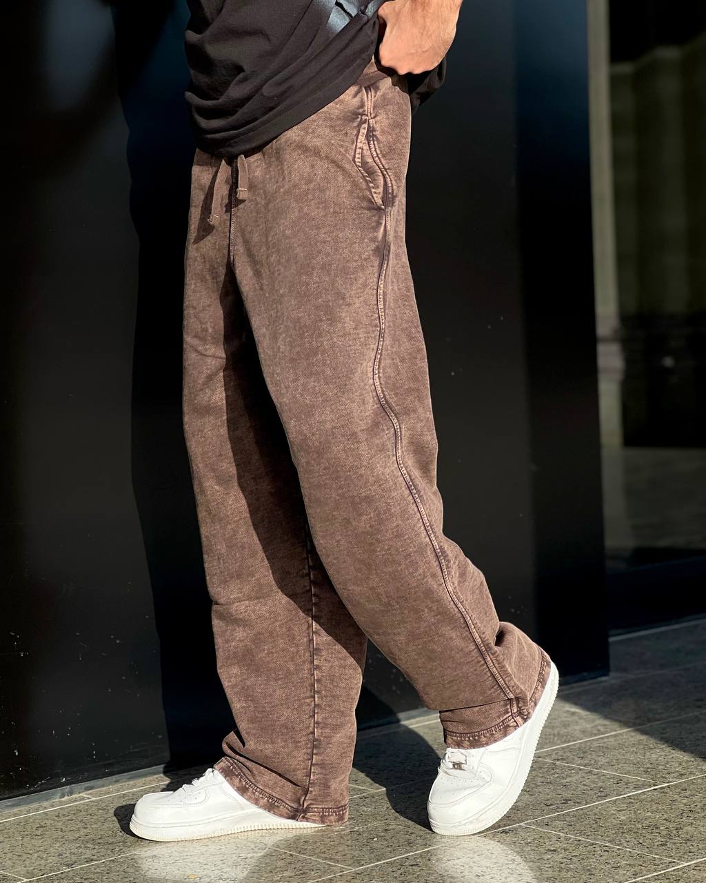 washed brown sweatpants