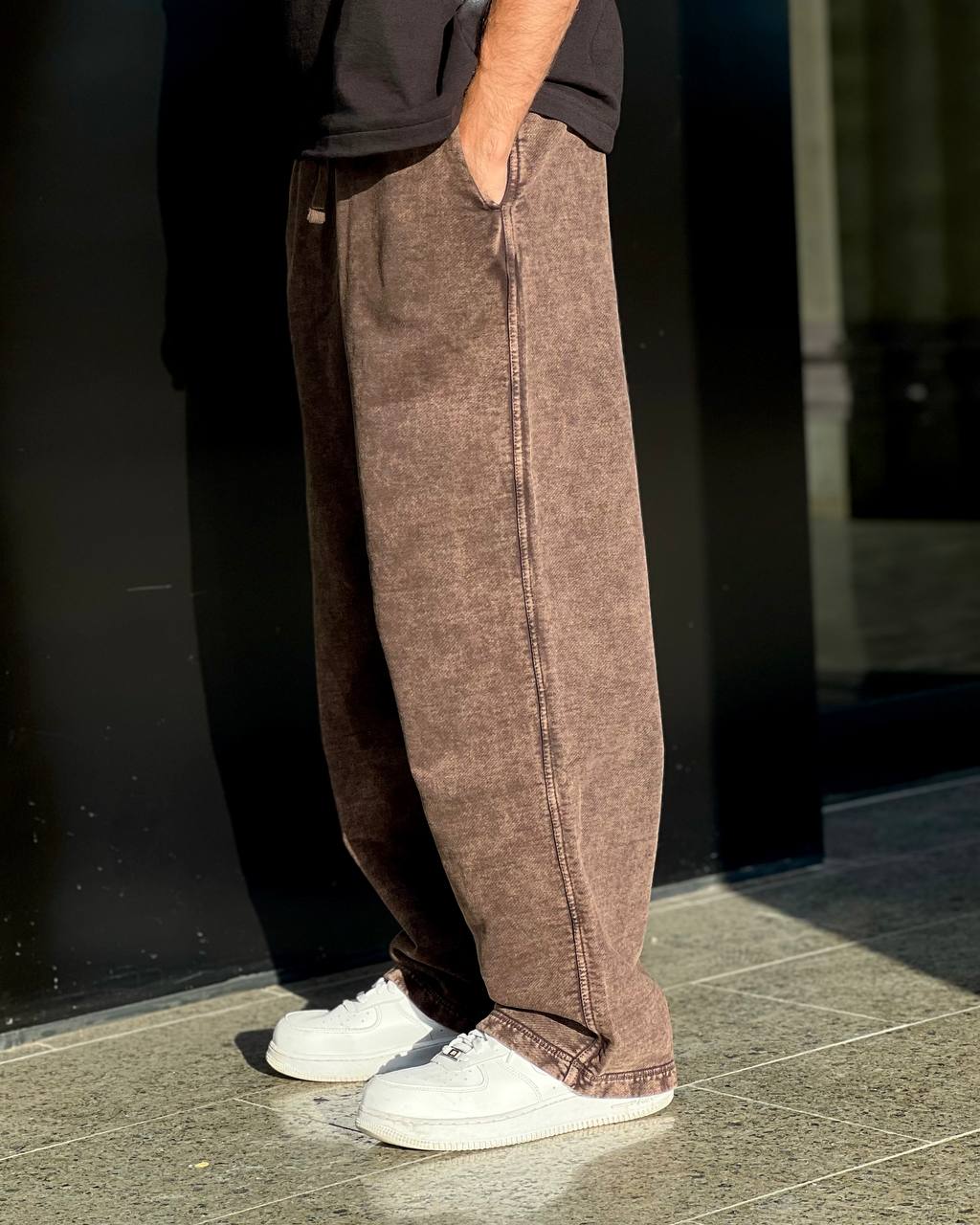washed brown sweatpants