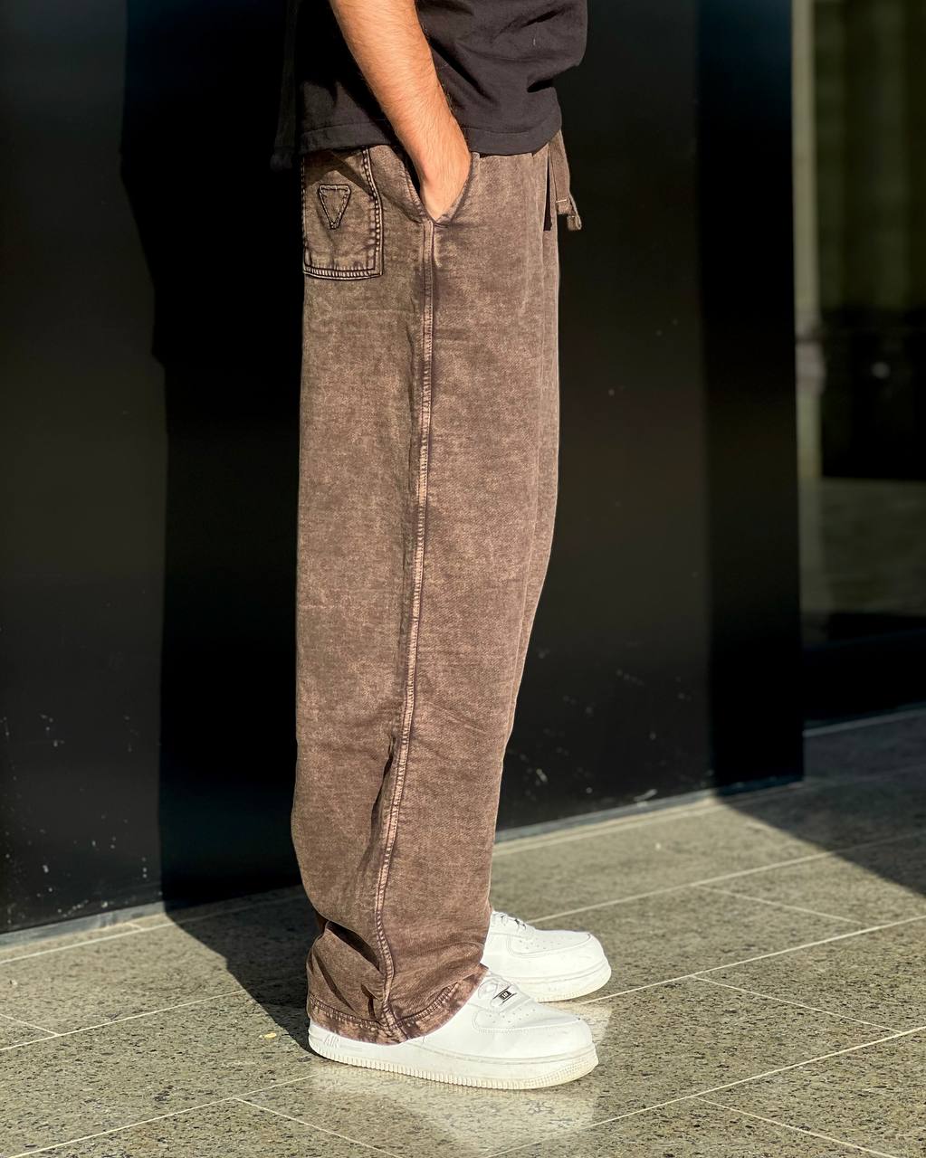 washed brown sweatpants