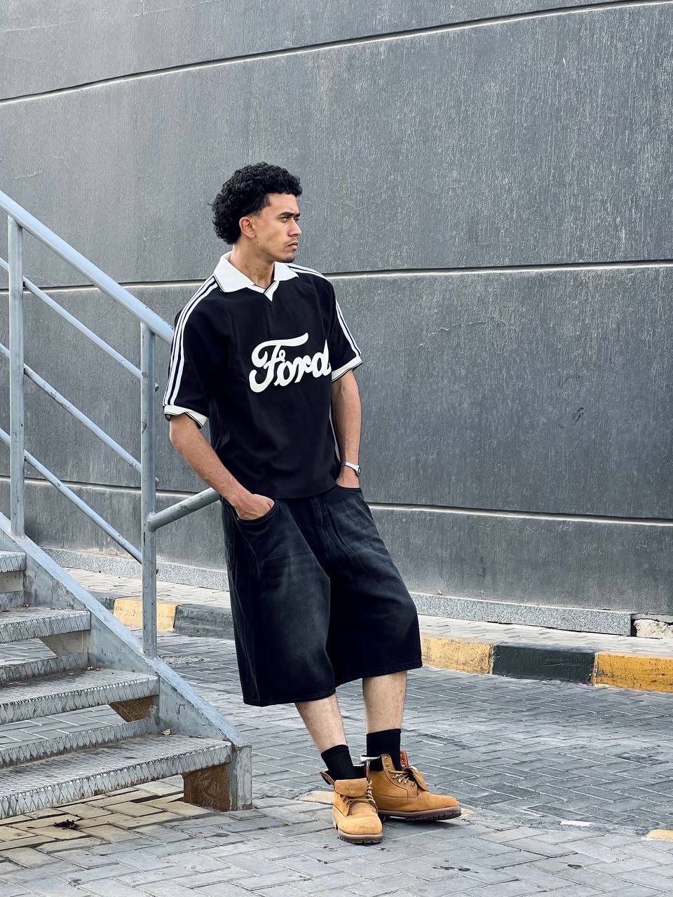 Striped black polo