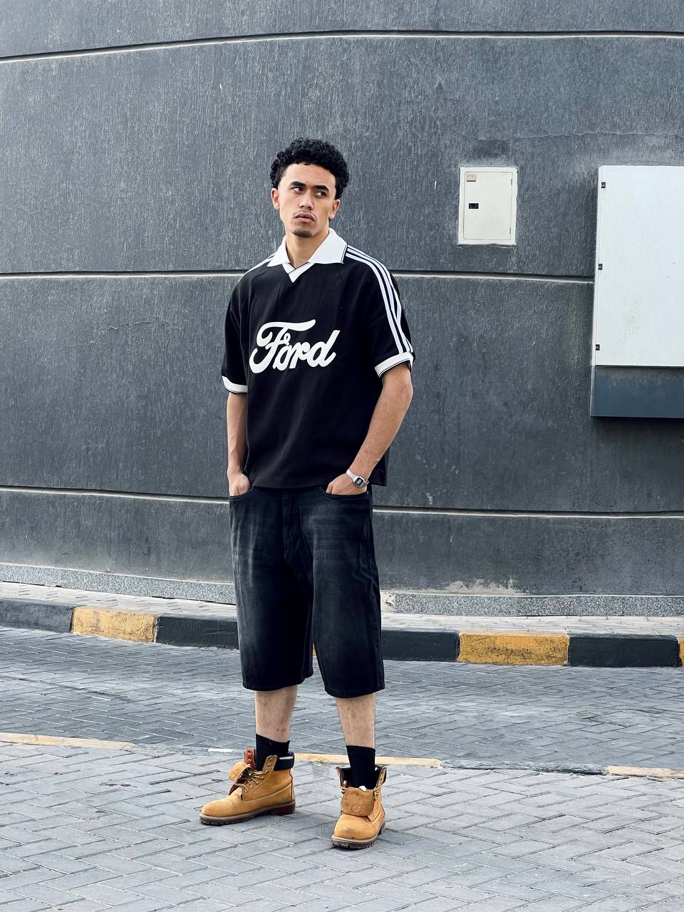 Striped black polo