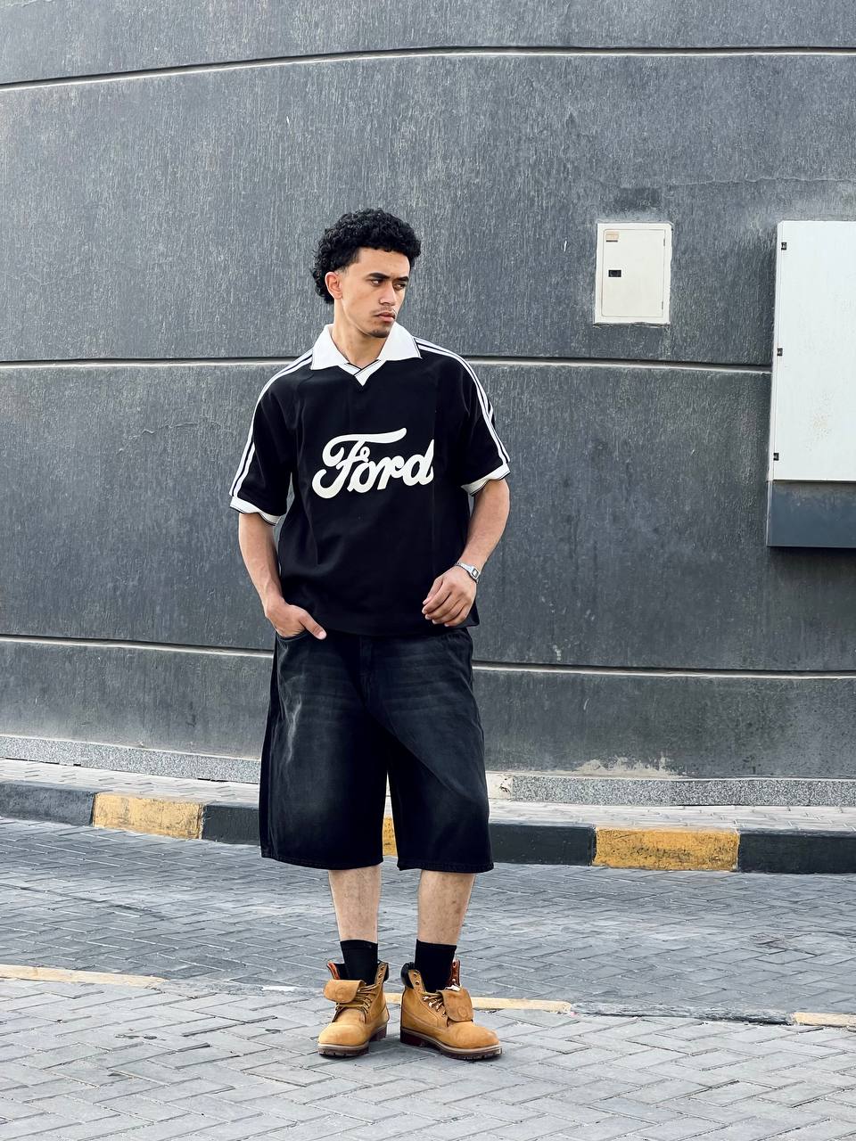 Striped black polo