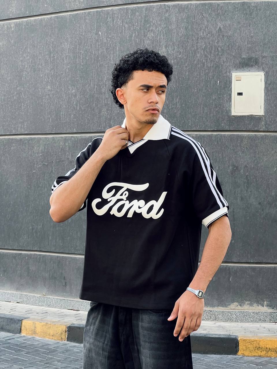 Striped black polo