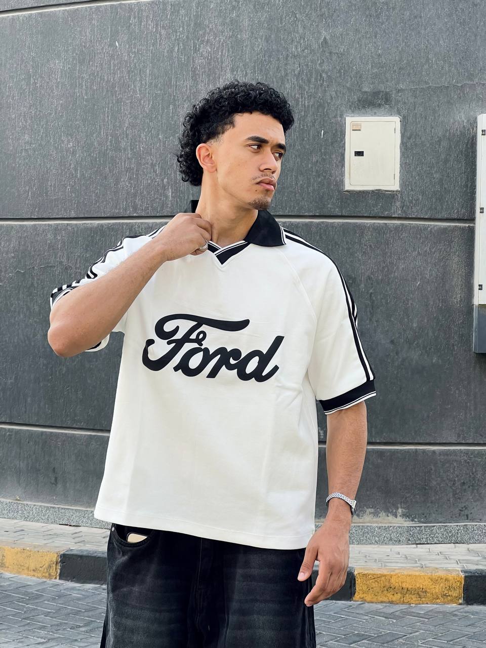 Striped white polo