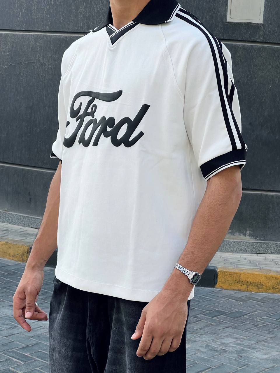Striped white polo