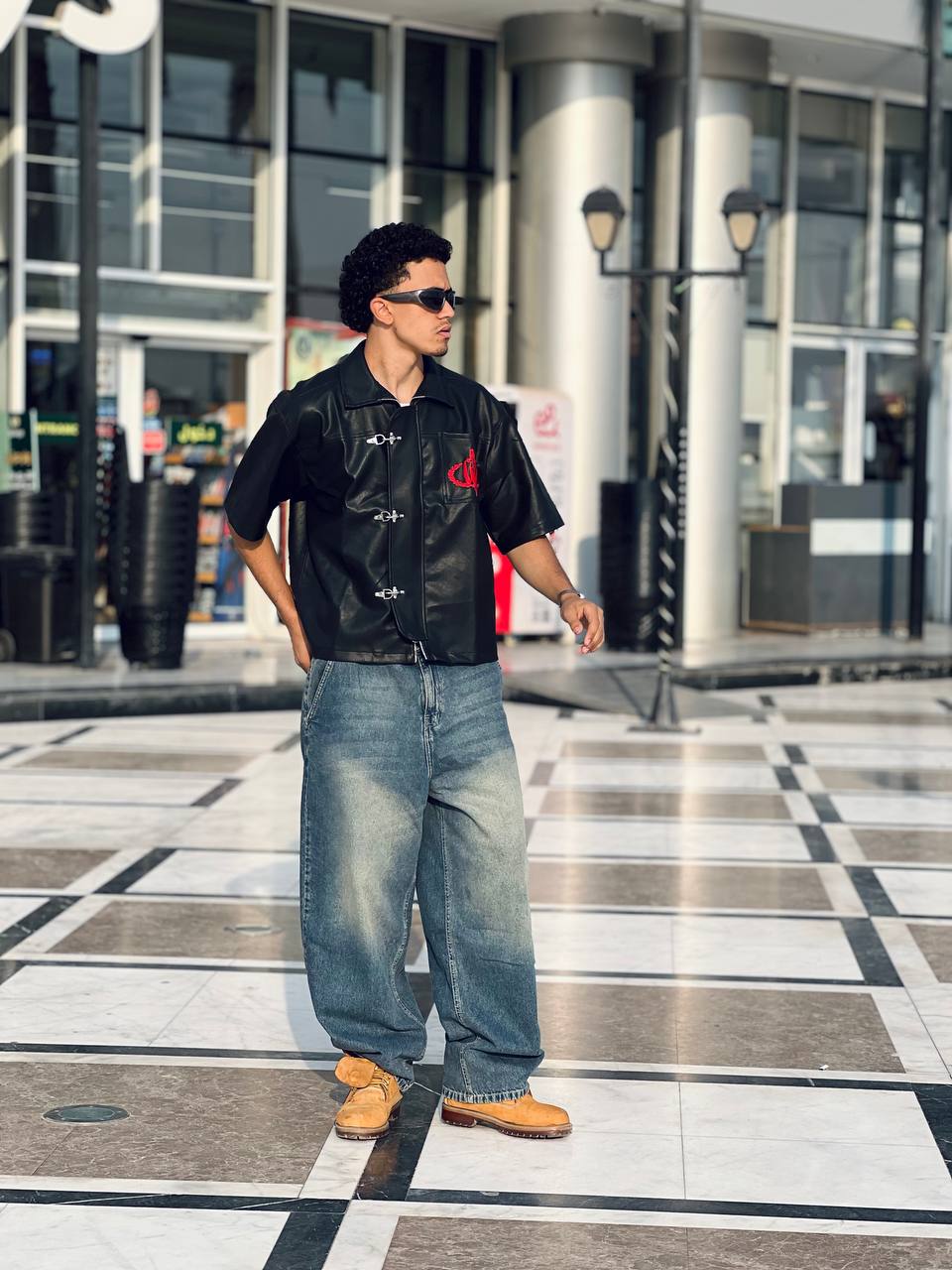 Boxy leather shirt