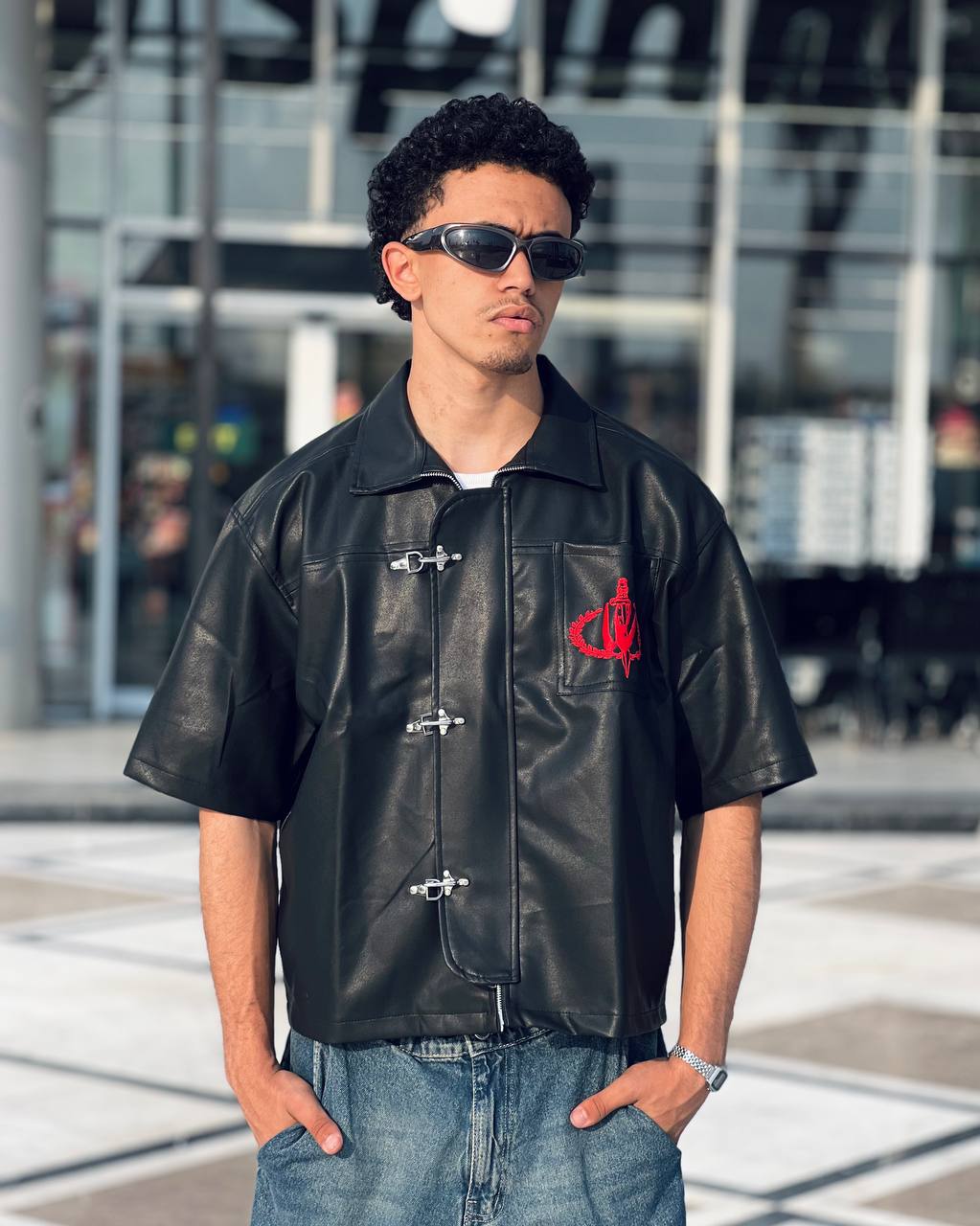 Boxy leather shirt