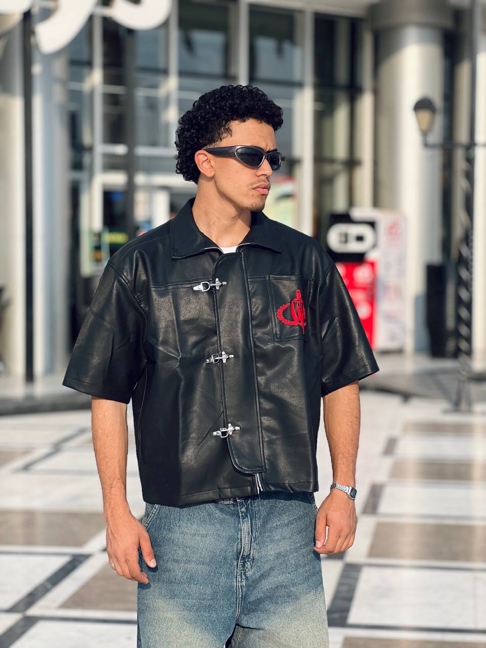 Boxy leather shirt