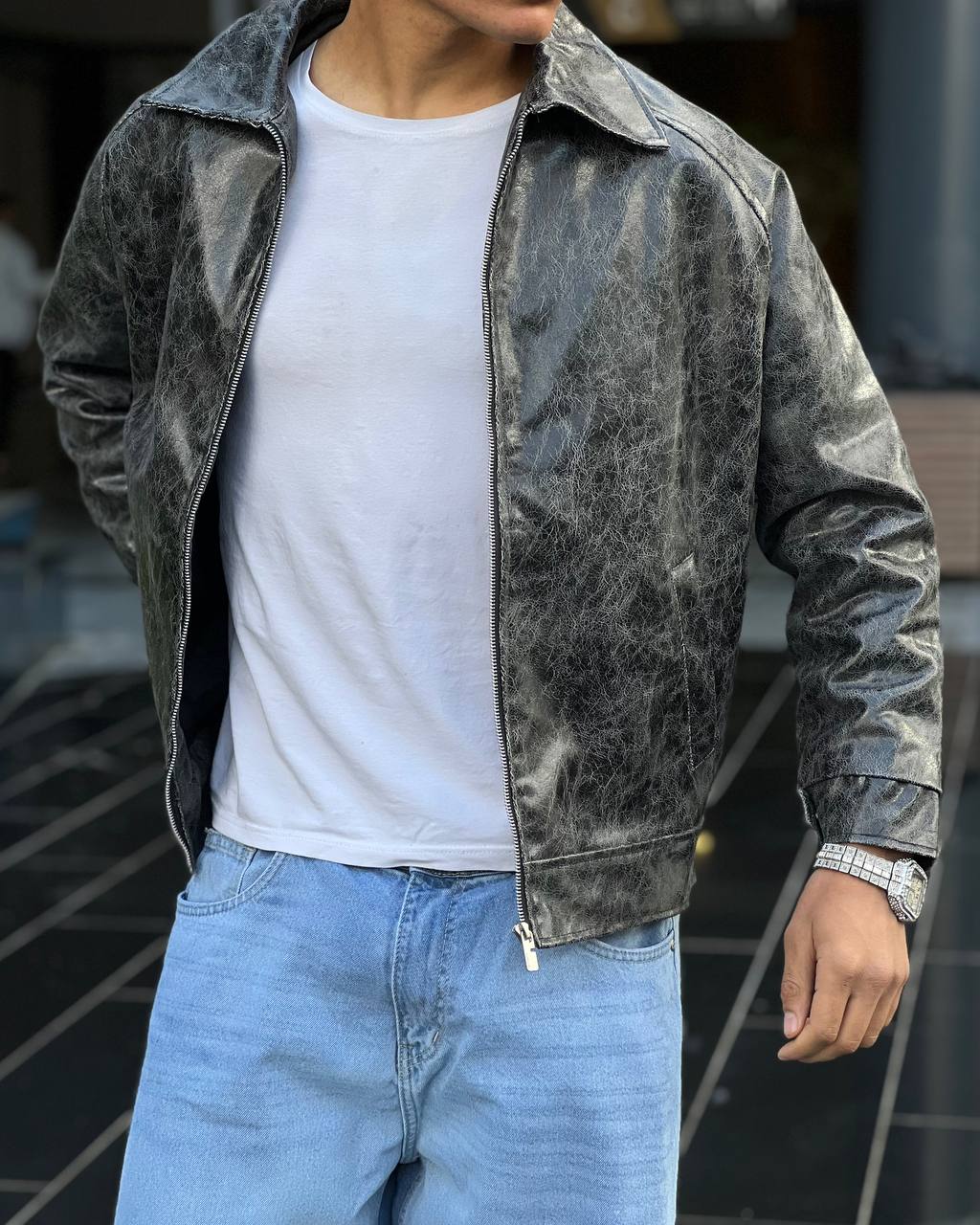 gray leather Jacket