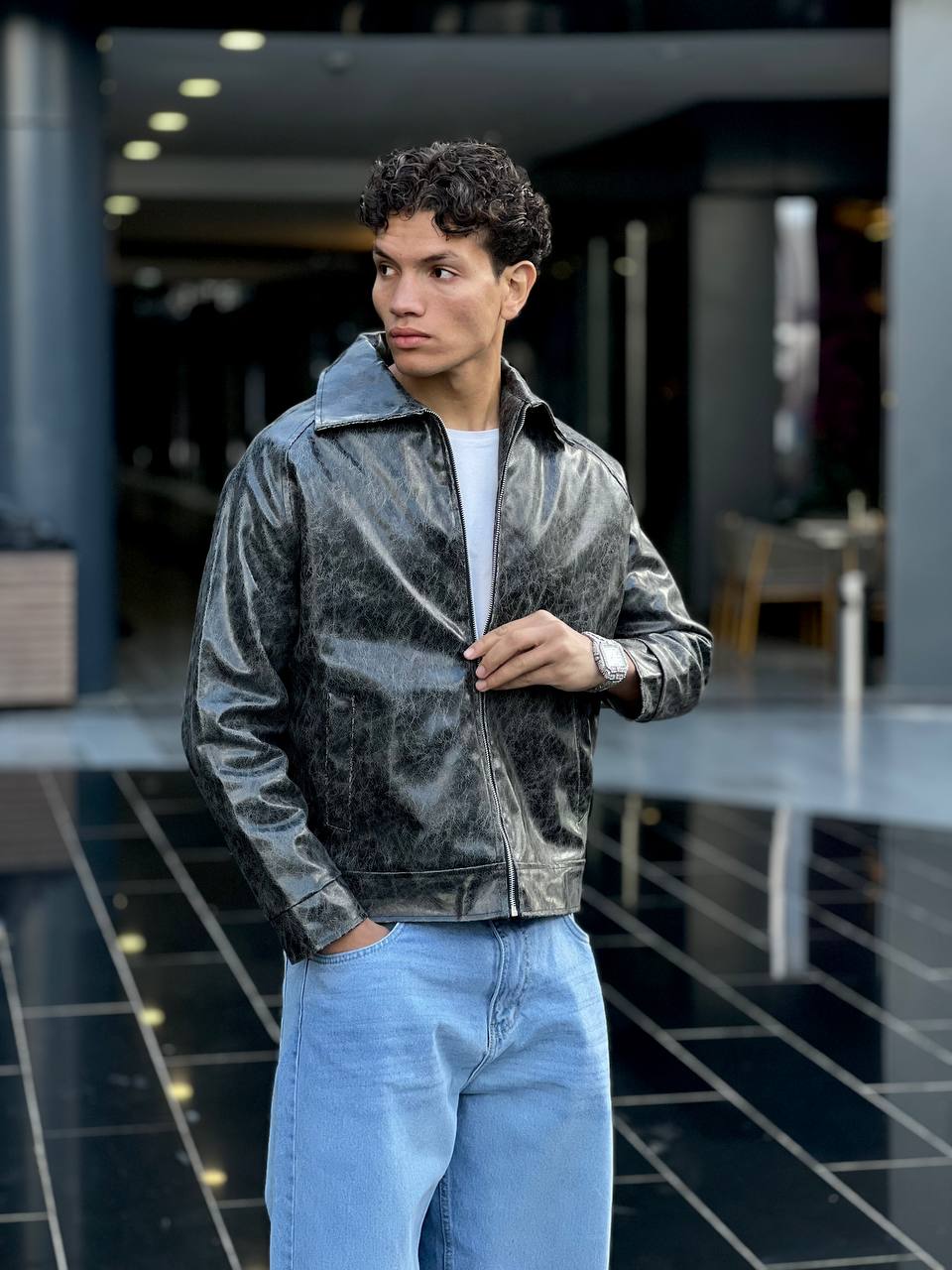 gray leather Jacket