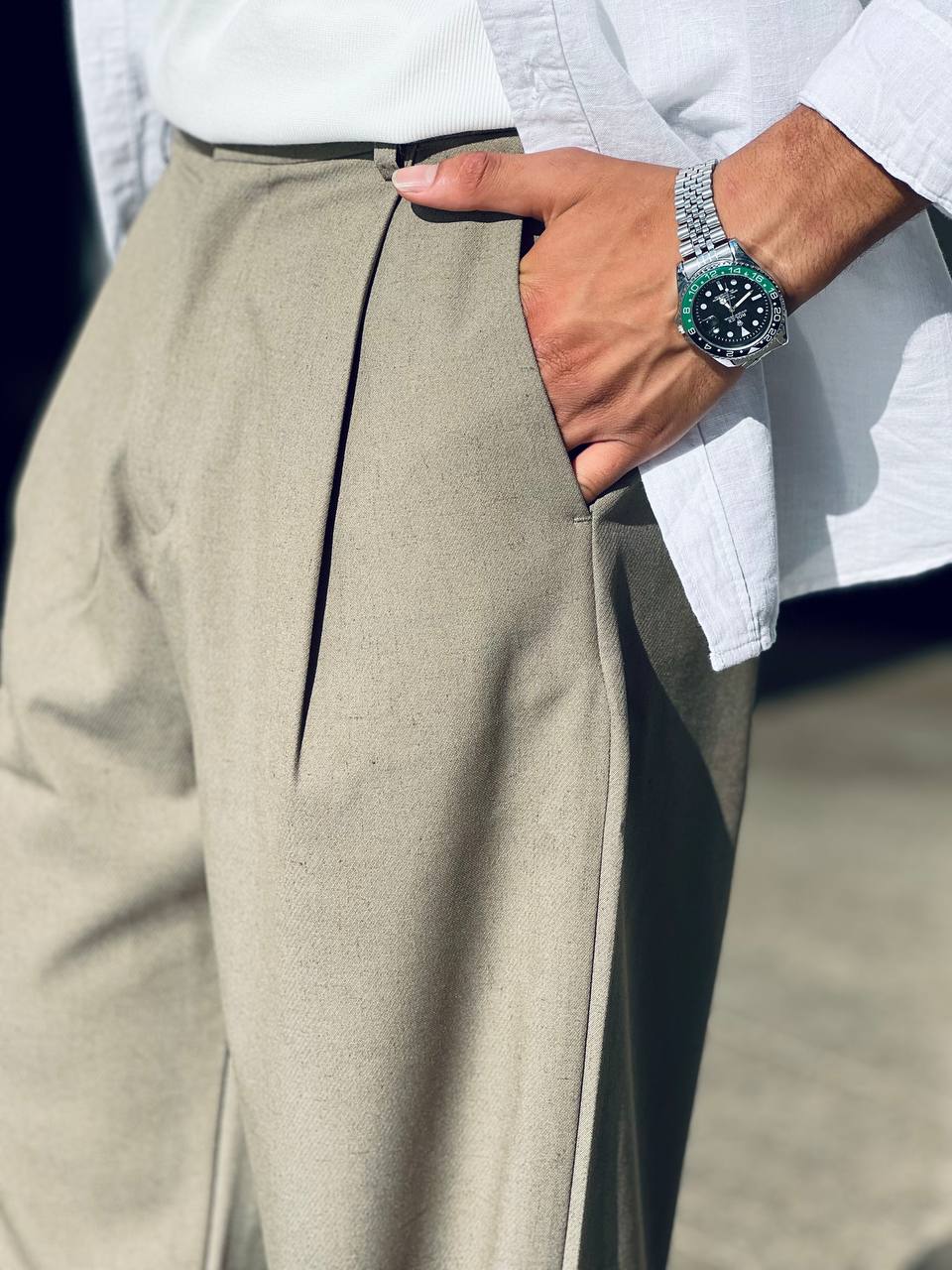 Light Olive Classic Wide-Leg Pants