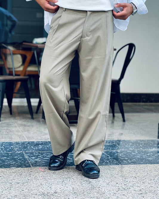 Light Olive Classic Wide-Leg Pants