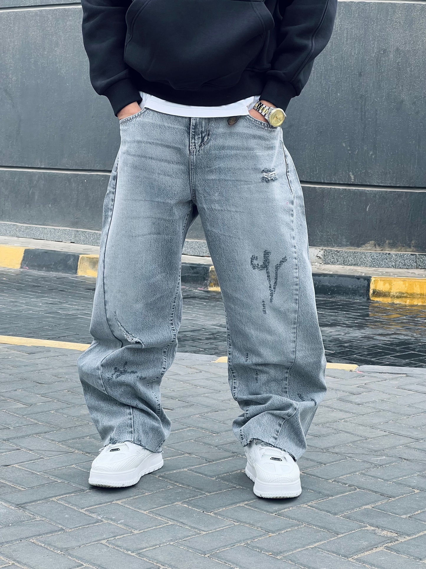 Gray Cutting Wide Leg