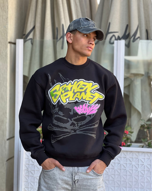 oversized crewnek printed black