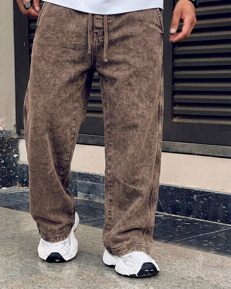 washed brown sweatpants