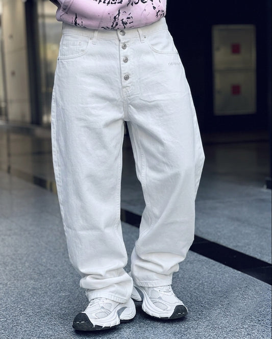 white denim wide leg