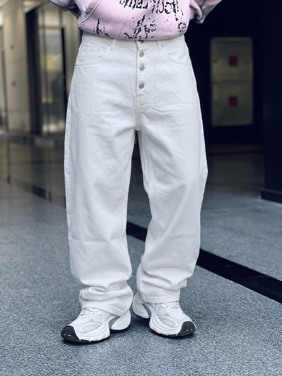 white denim wide leg