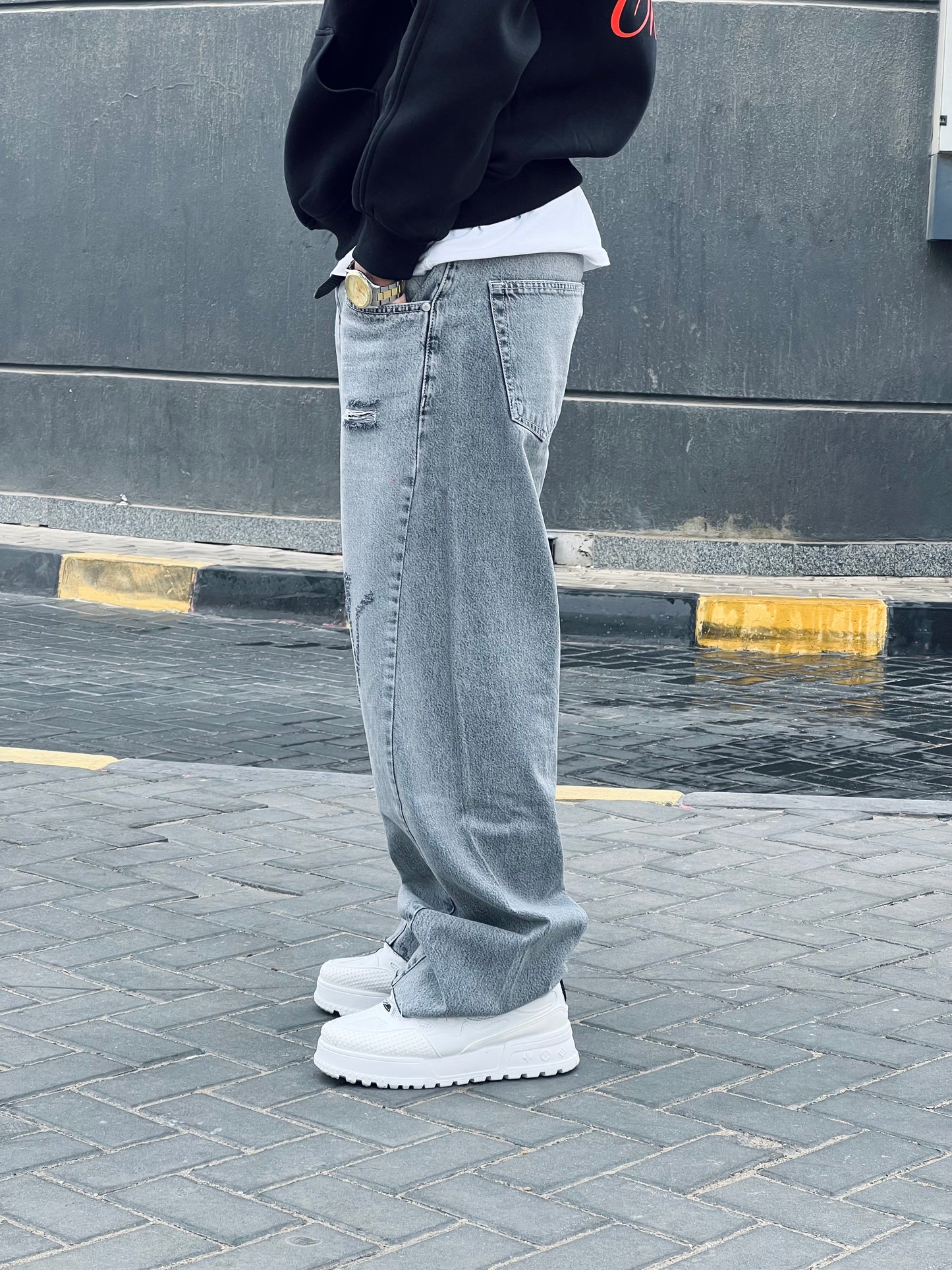 Gray Cutting Wide Leg