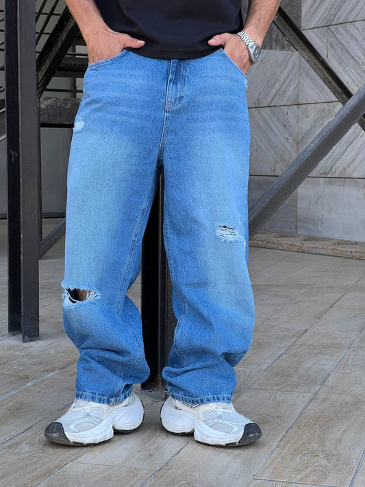 Blue cutting wide leg