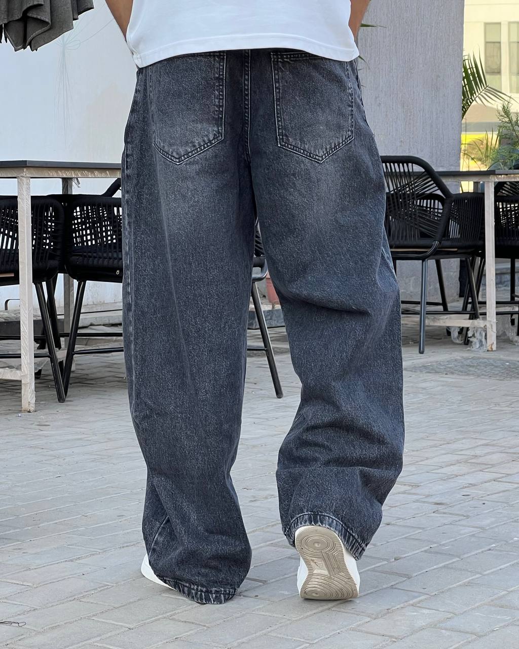 Textured black baggy jeans