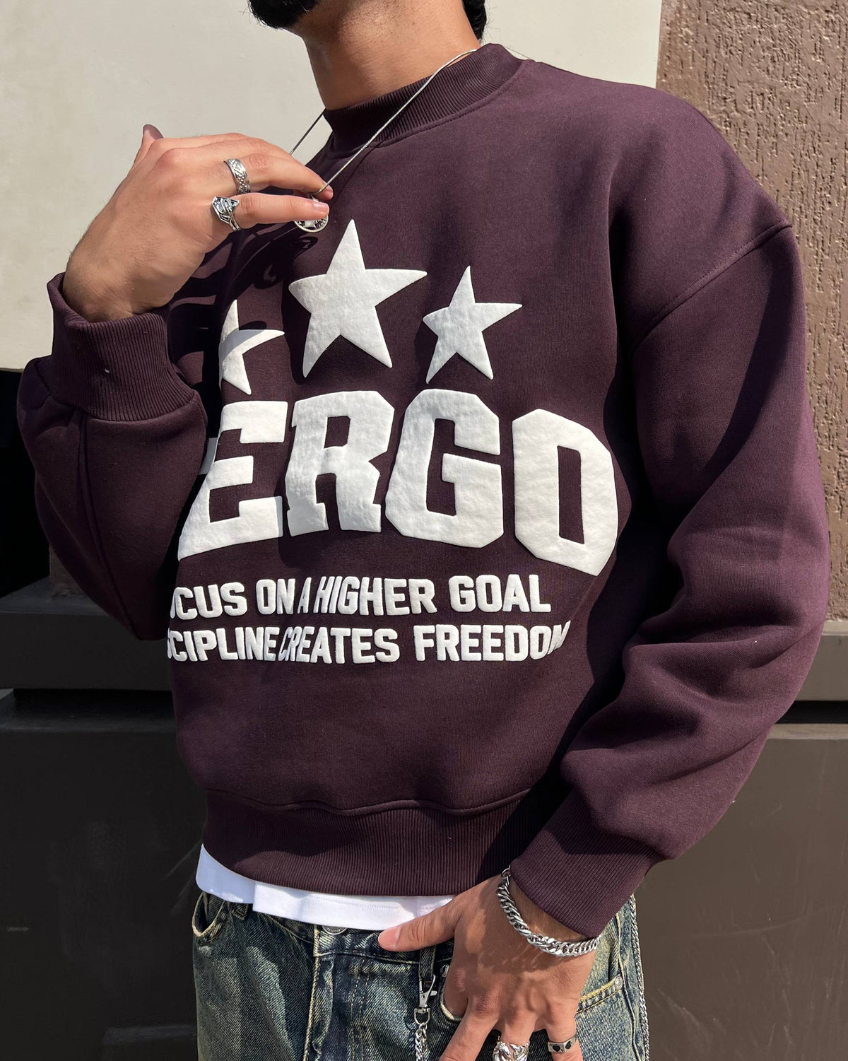 Triple Star Crewneck – Burgundy