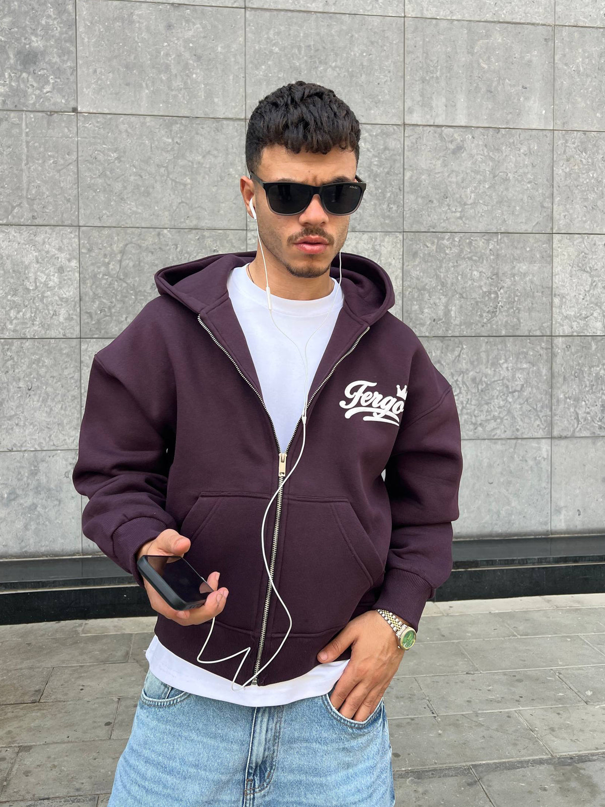 Crown Zipper Hoodie-Burgundy