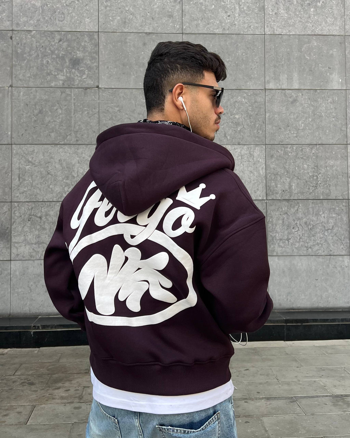 Crown Zipper Hoodie-Burgundy