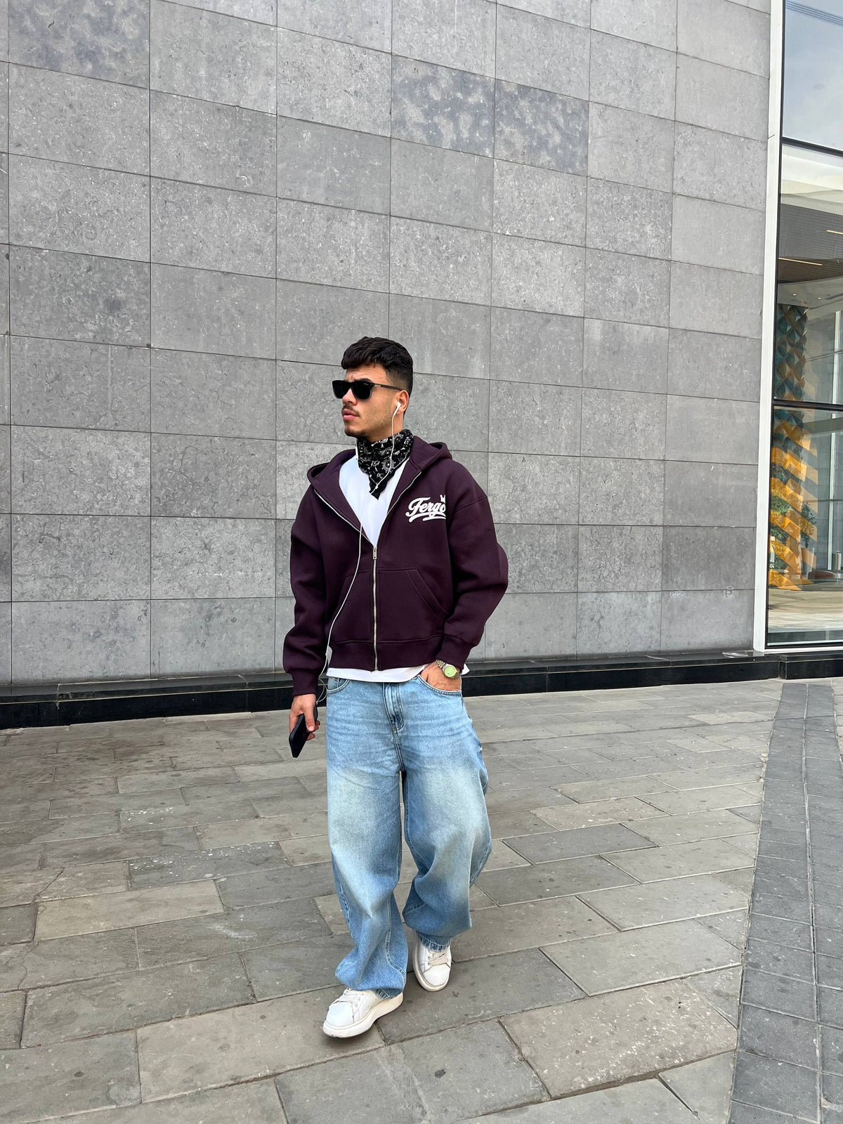Crown Zipper Hoodie-Burgundy