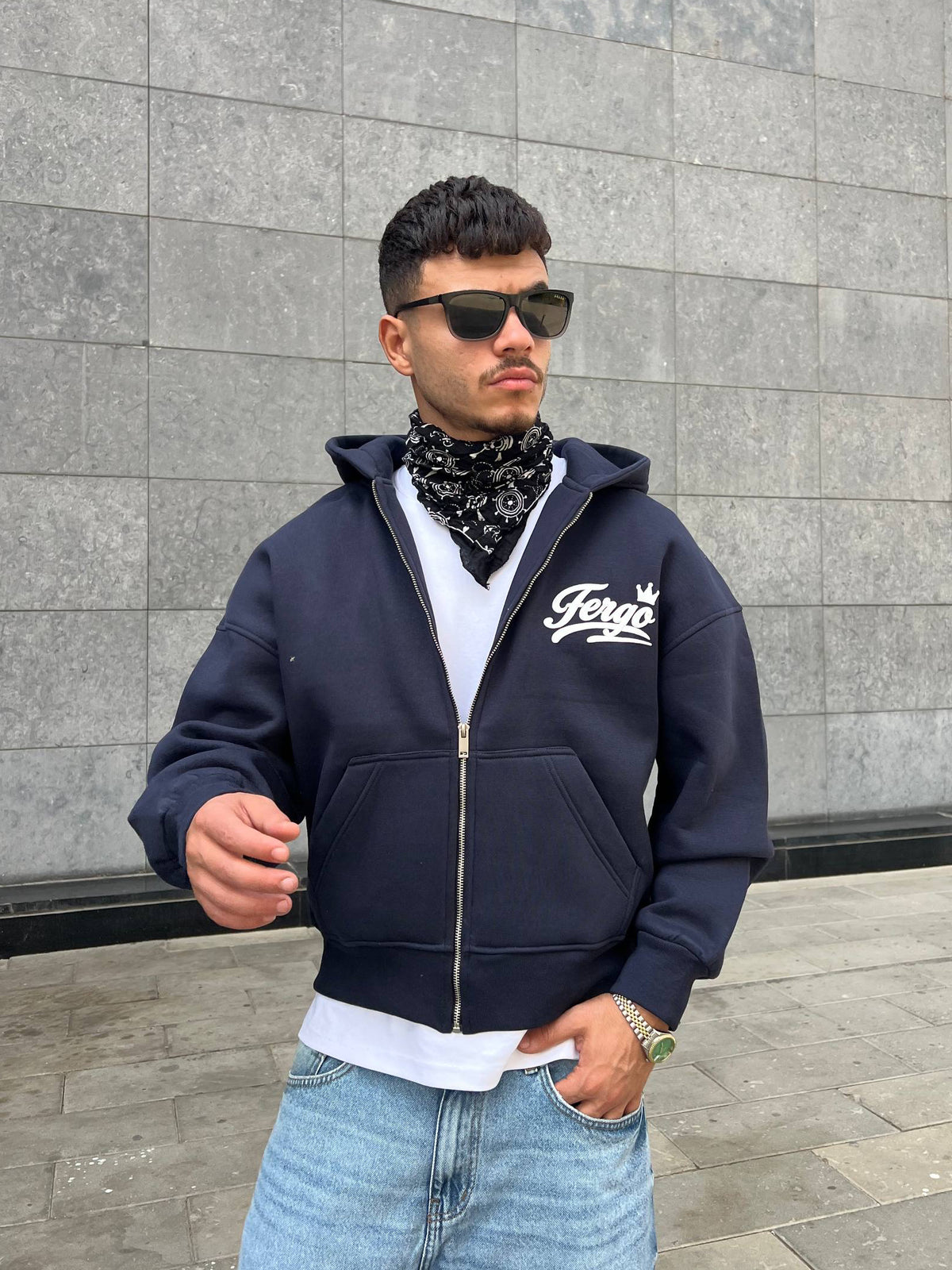 Crown Zipper Hoodie-Navy
