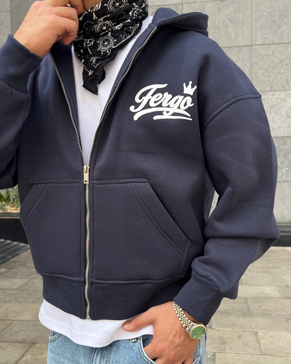 Crown Zipper Hoodie-Navy