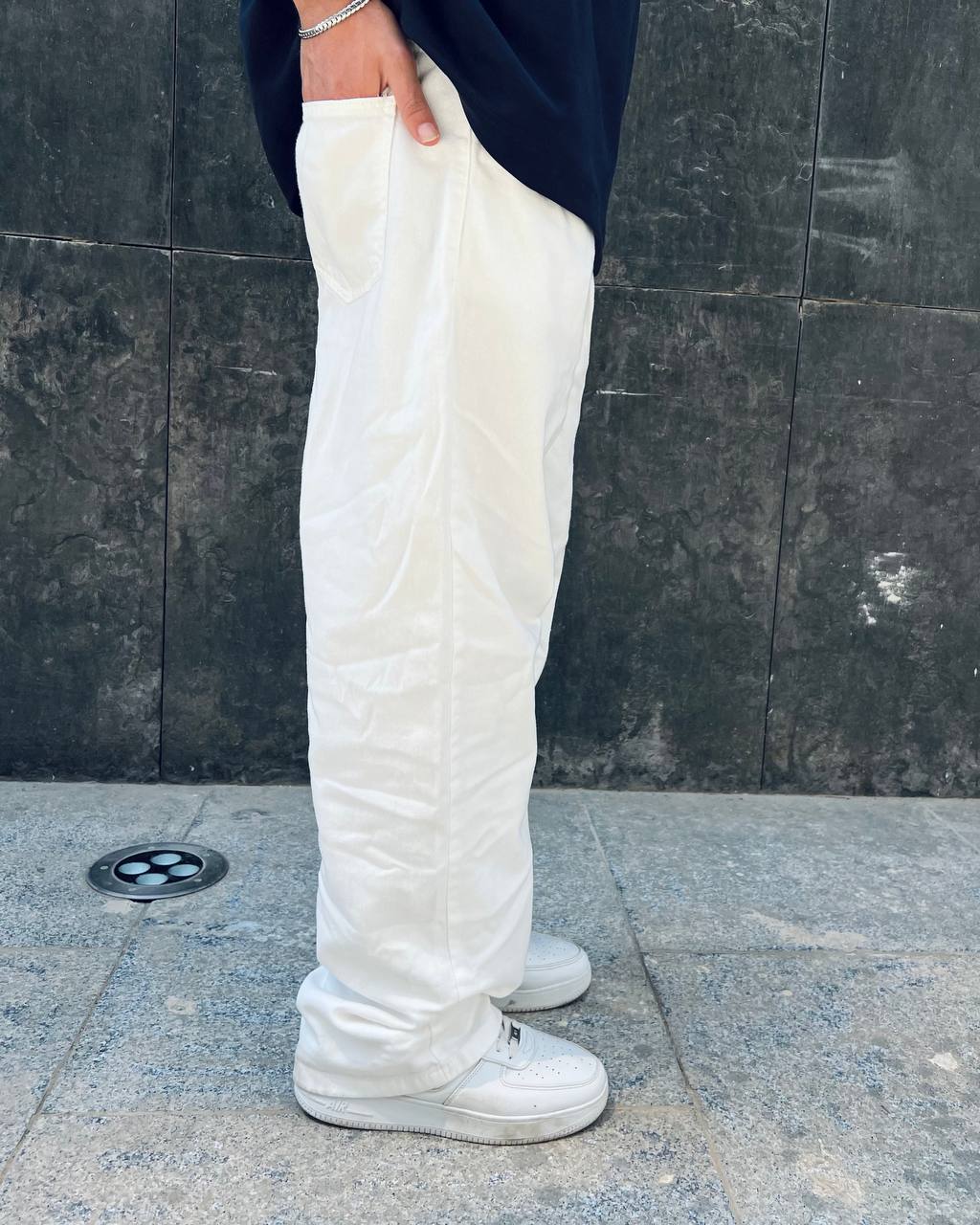 white denim wide leg