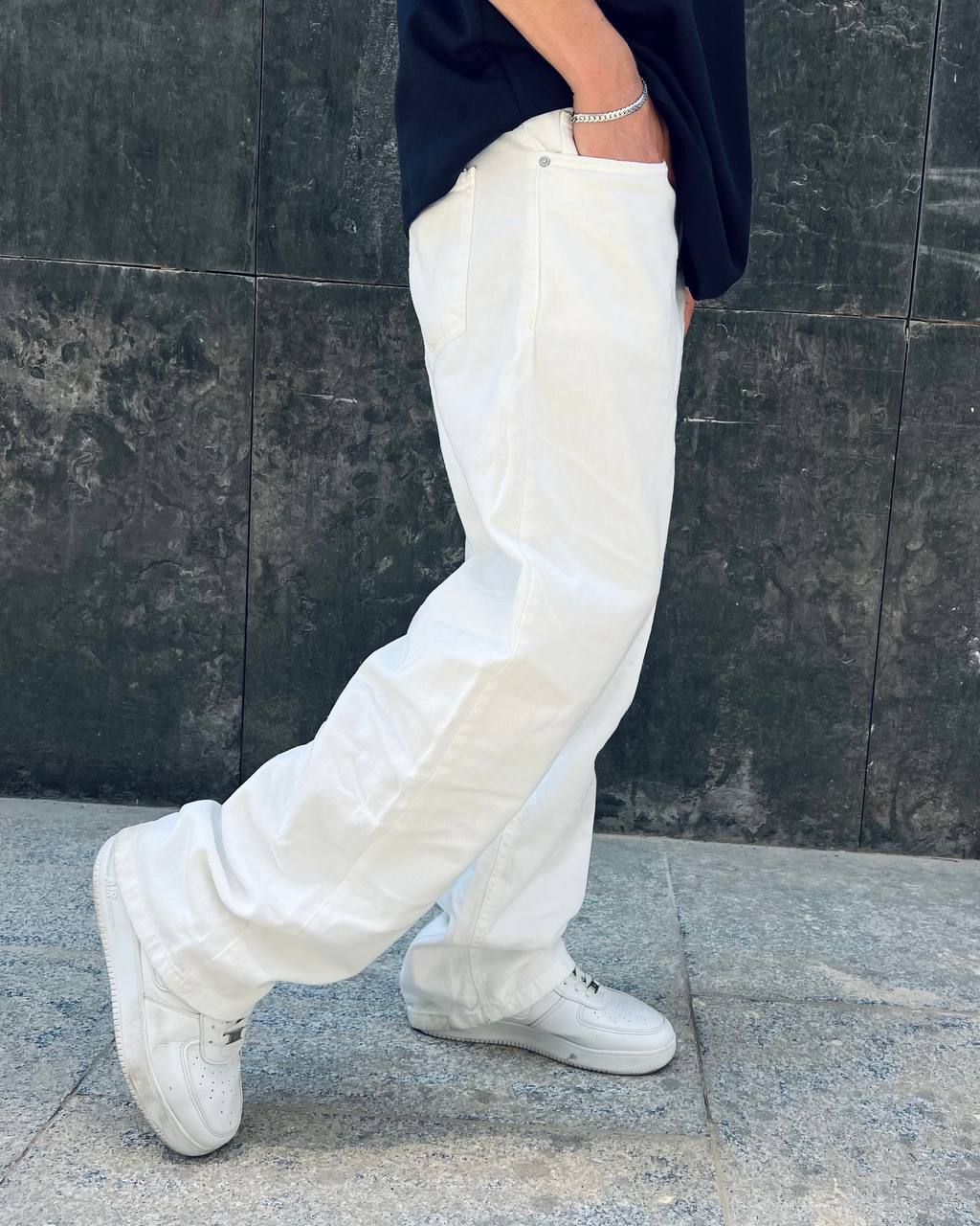 white denim wide leg