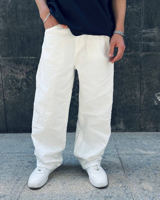 white denim wide leg